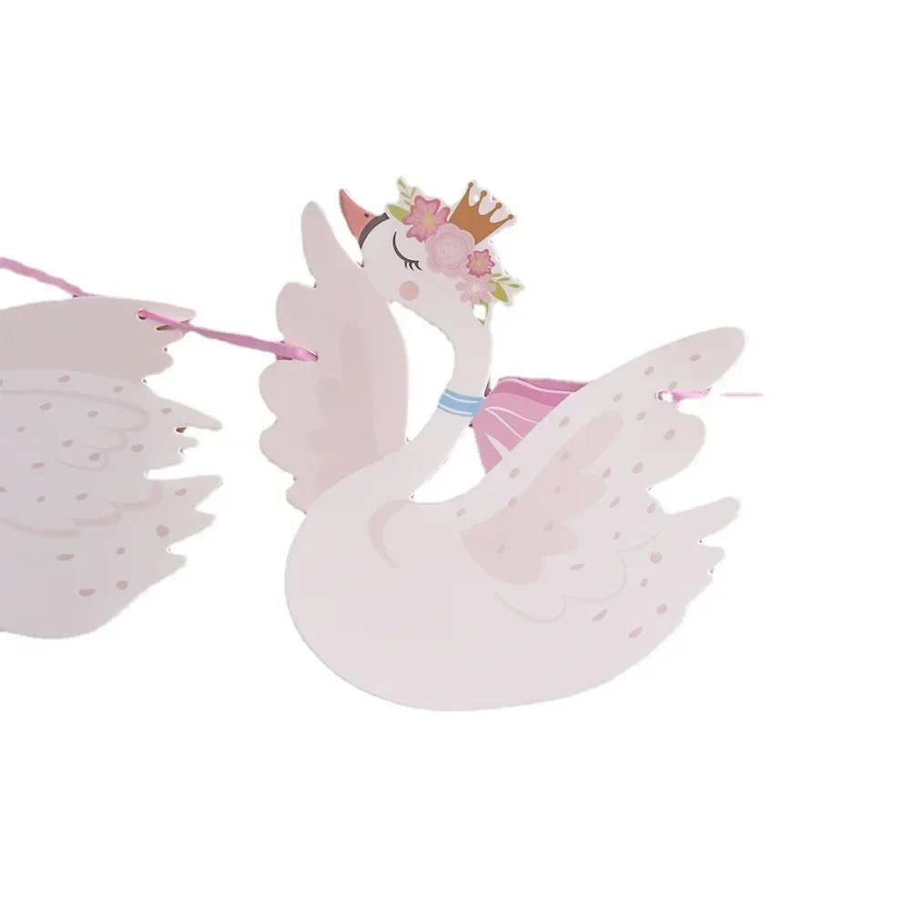 Paper White Swan Garland Banner Bunting Pink White Wedding Decorations for Home Birthday Party Supplies Baby Shower Girls Decor