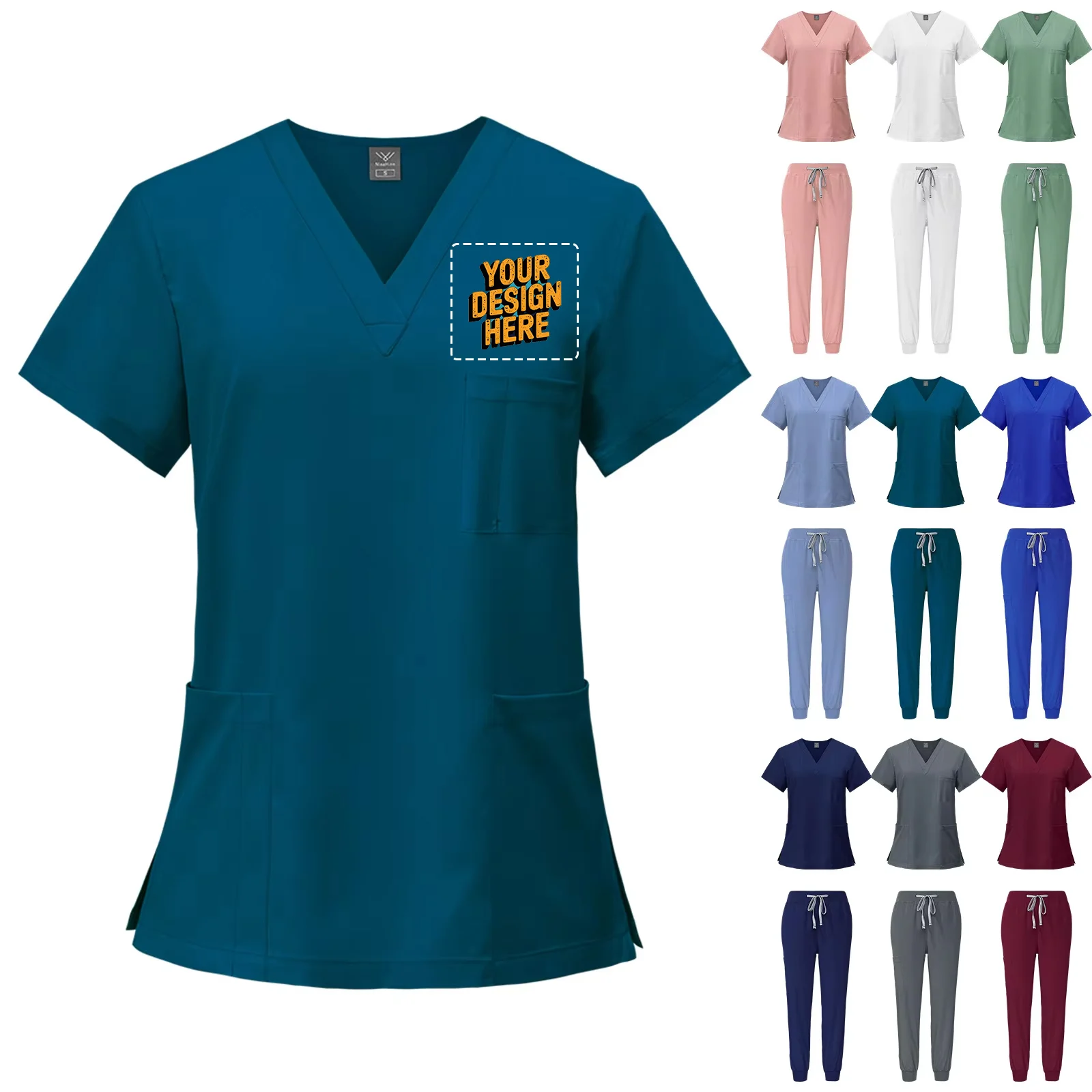 남성과 여성을 위한 손 세탁 의류 간호사를 위한 속건성 반팔 수술복 무료 맞춤형 로고 팀 이름