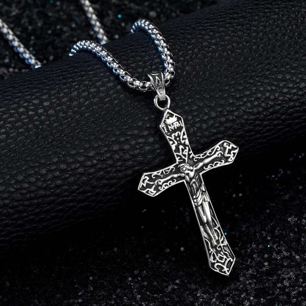 Megin D Stainless Steel Titanium Jesus Good Friday Cross Hip Hop Rings for Men Women Couple Boy Friends Gift Fashion Jewelry