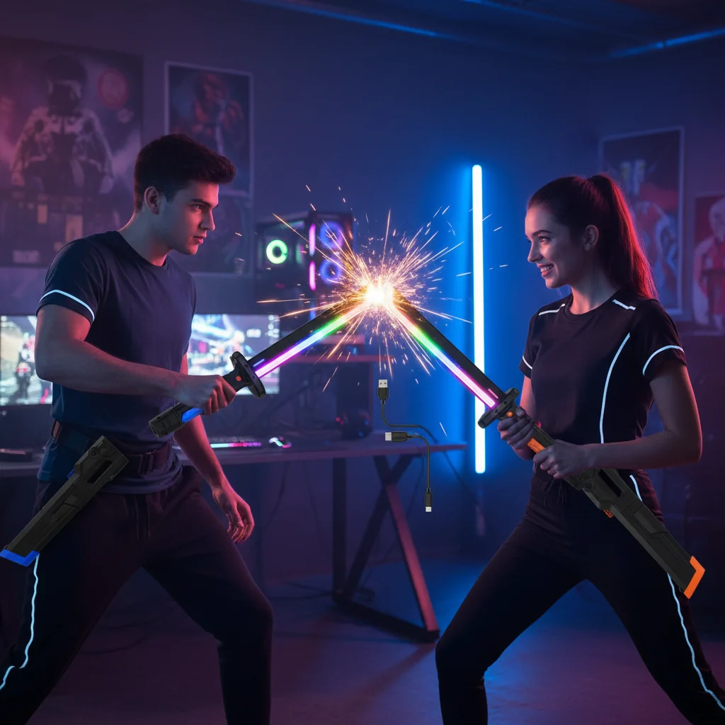 لعبة للهواء الطلق السيف الساطع متعدد الألوان فلاش مصباح ليد تألق تأثيري لعبة السيف لعبة حفلة الأسرة لعبة تفاعلية للأطفال الكبار