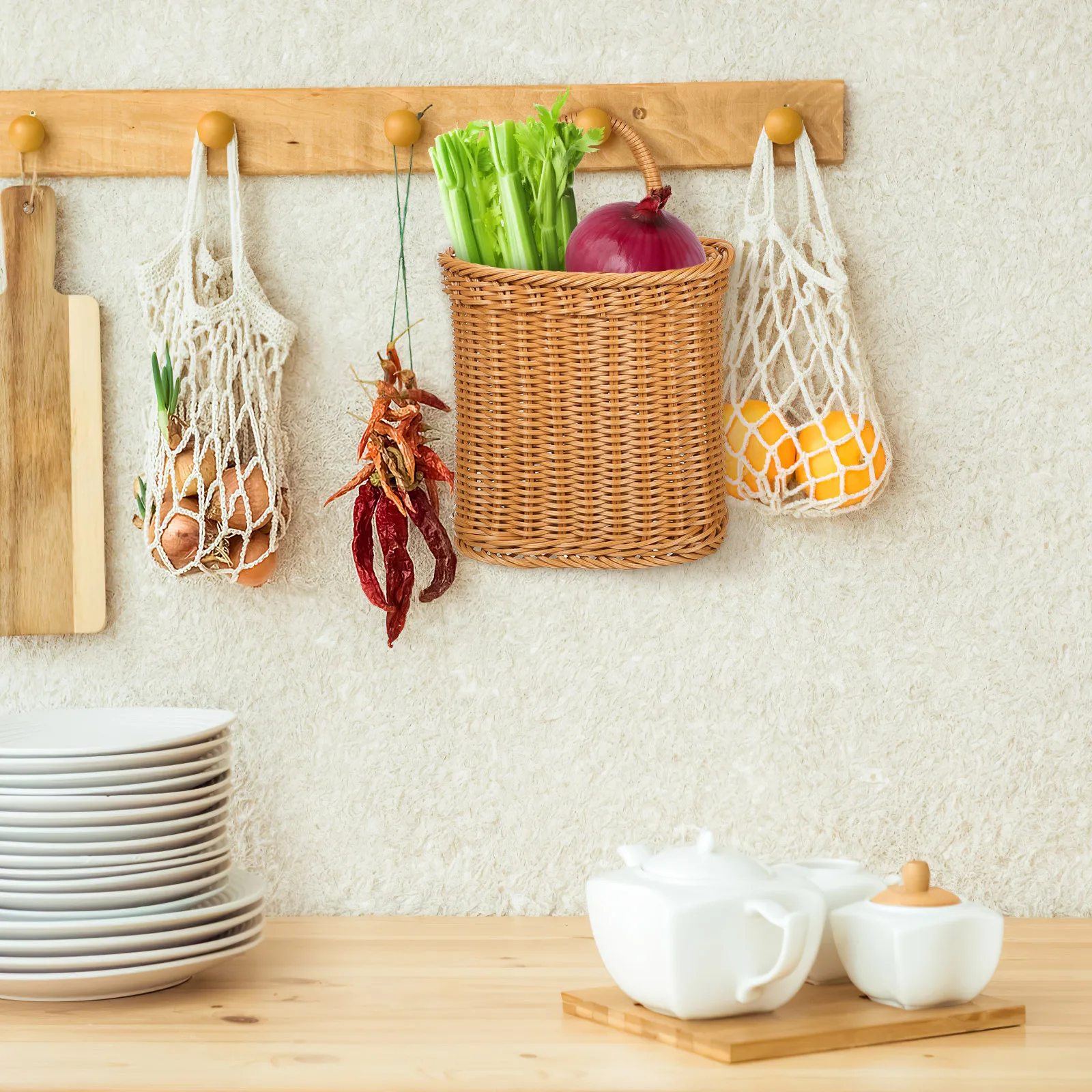 

Basket Woven Fruit Kitchen Plastic Garlic Minimalist Style Handmade Natural Materials Portable Multifunctional Decorative