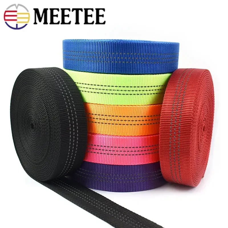 5/10Meters 25mm Tubular Webbing Tape Double-layer Reflective Nylon Ribbon Safety Strap Pet Leash Bag Sewing Material Accessories