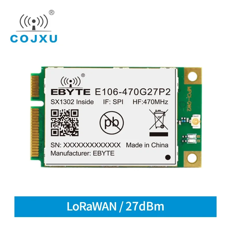 

470~510MHz SPI Mini PCI-e 27dBm E106-470G27P2 Long Distance SX1302 LoRaWAN Gate-way Module