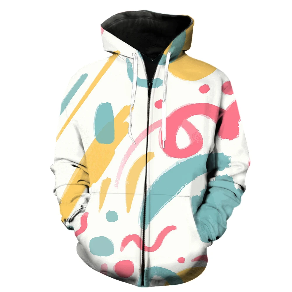 

Abstract Art Graffiti Men's Zipper Hoodie With Hood Jackets Casual Cool 3D Printed Funny Tops Oversized Teens Spring Streetwear