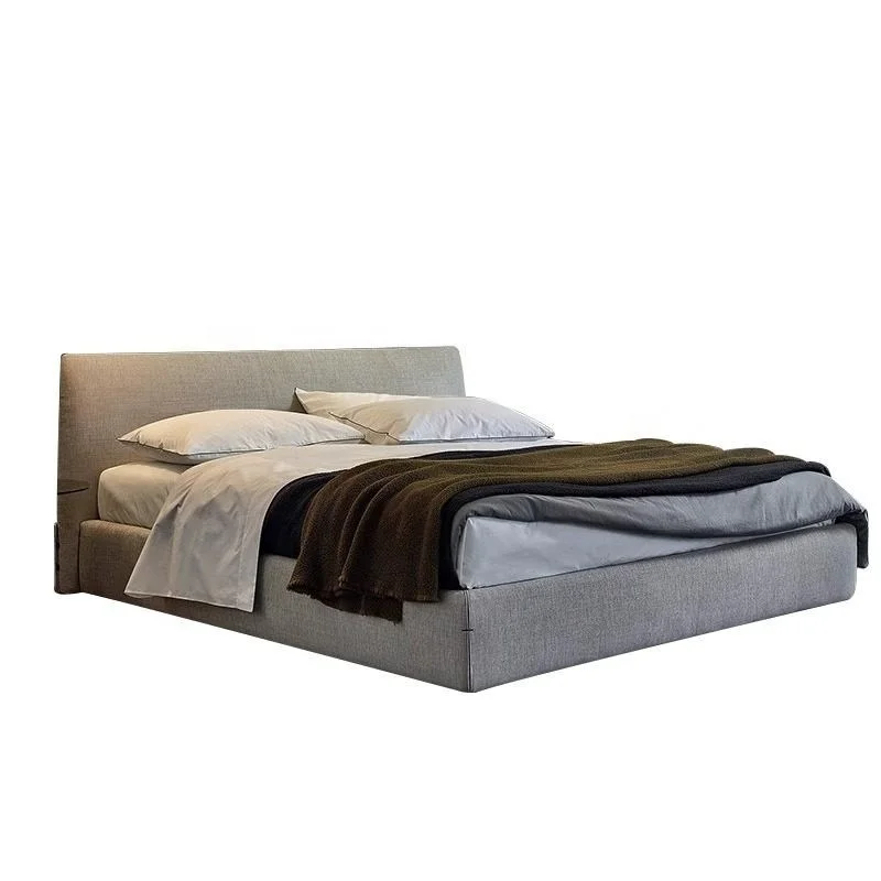 Lit en tissu moderne et luxueux, design haut de gamme et épuré, idéal pour villa et chambre principale