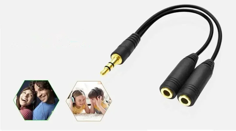 Kulaklık Splitter, 3.5mm uzatma kablosu ses Stereo Y Splitter (Hi-Fi ses), 3.5mm erkek 2 port 3.5mm kadın splitter