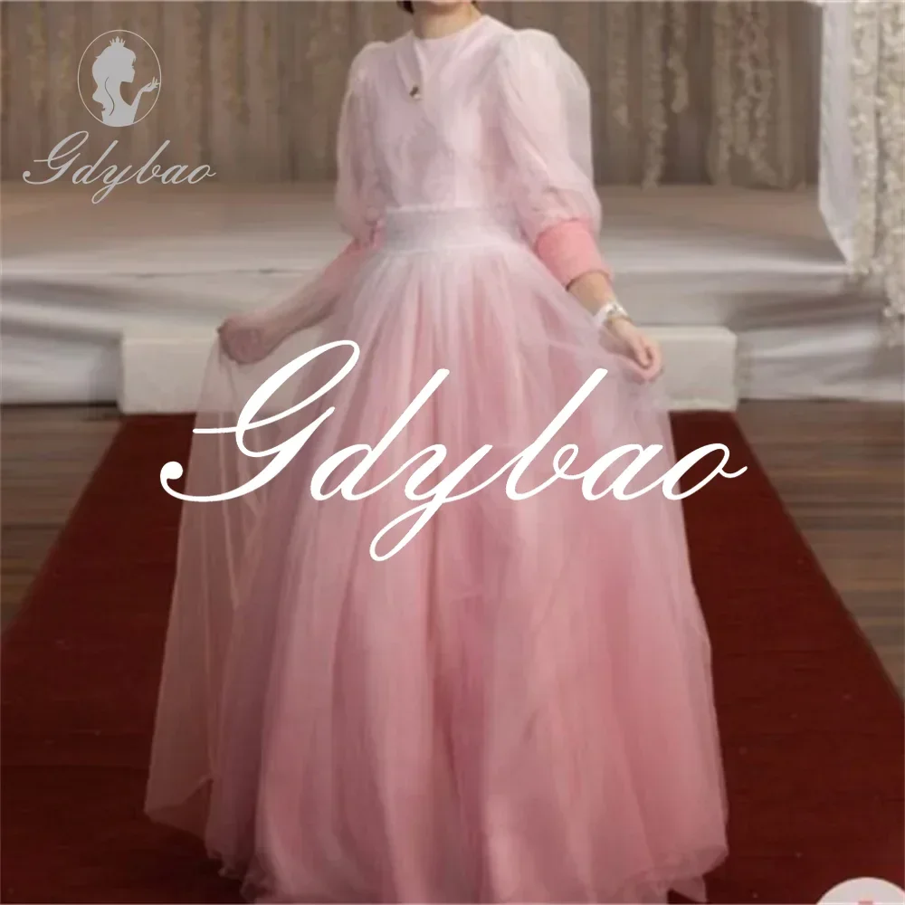 Elegant Simple Style O Neck Long Puff Sleeve A Line Flower Girl Dress Floor Length Long Ball First Communion Gown Customized