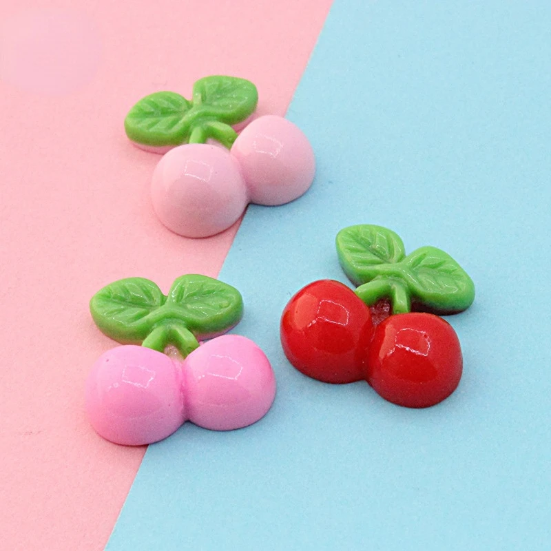 10pcs Red Pink Resin Cherry Fake Fruit Flatback Charms Kawaii Accessories Embellishments Scrapbooking Tools Supplies Jewelry DIY