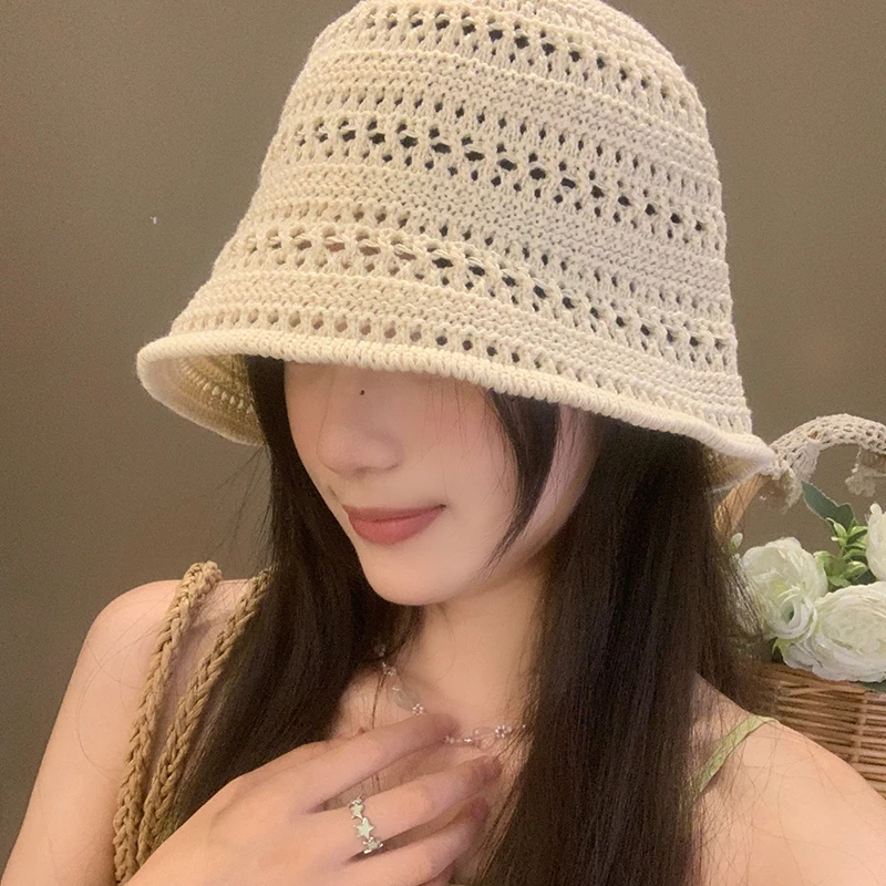 Sommerlicher modischer Bucket Hat mit breiter Krempe für Damen – atmungsaktiver Häkel-Sonnenhut für Outdoor und Freizeit, vielseitig tragbar