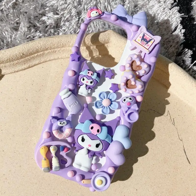 

Handmade case For iPhone 15 pro max case 3D Cartoon iP 15 plus Kawaii phone shell 14pro creamy cover purple customized girl gift