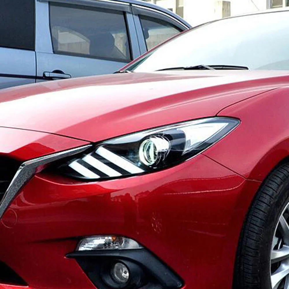 

Для Mazda 3 Axela 2014-2016 автомобильные передние фонари, обновление в стиле Mustang, линзы проектора, автомобильные аксессуары, светодиодные автомобильные фары в сборе
