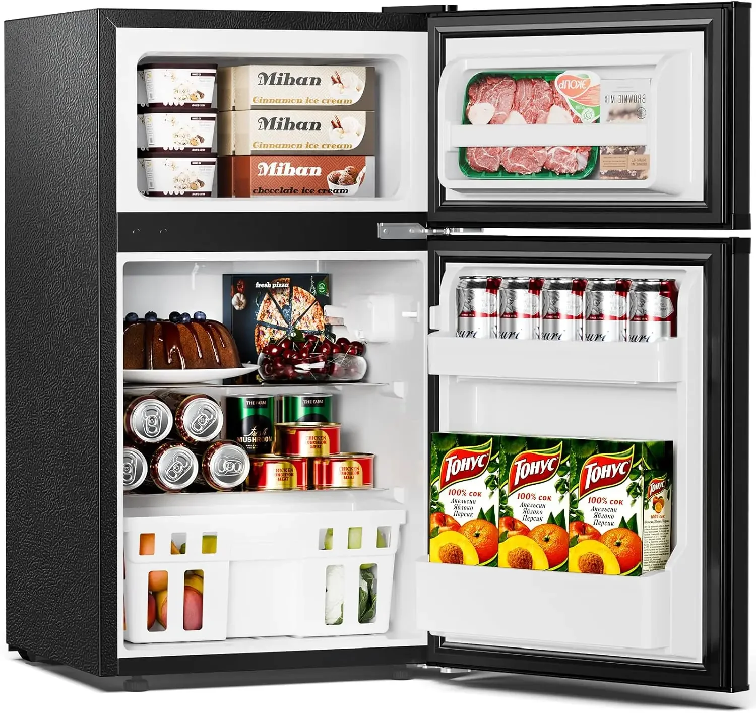

Mini Compact Refrigerator, 3.2 Cu.Ft. Separate Freezer Double 2-Door Adjustable Removable Shelves