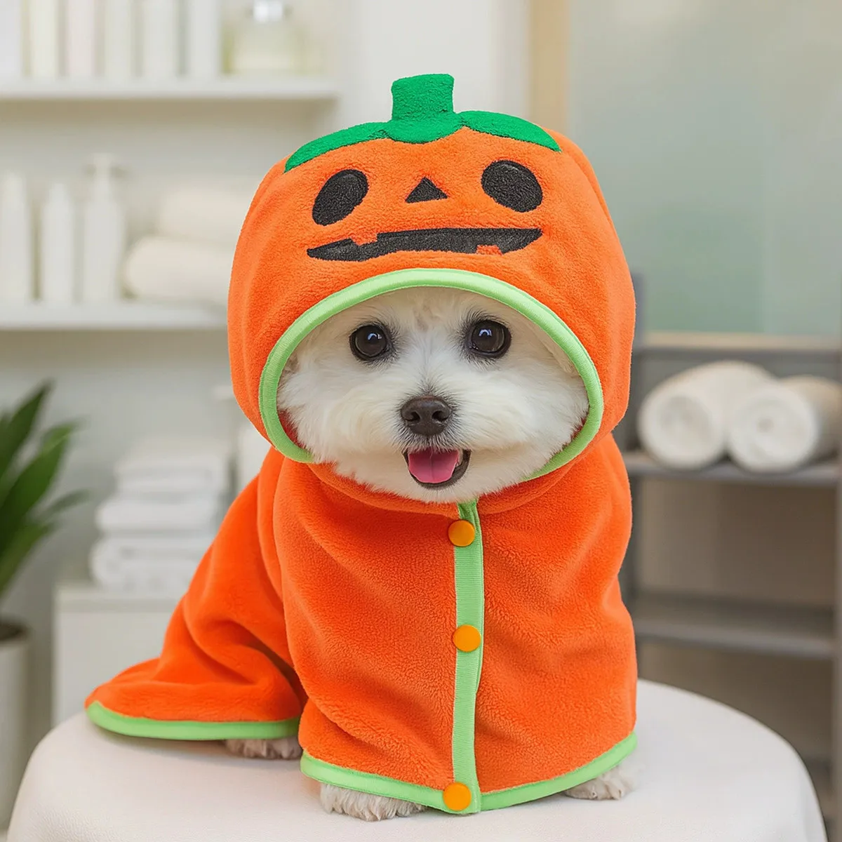 

2025 New Design Halloween Costume Pet Clothing Cute and Soft Pumpkin Ghost Zombie Design Dog Towel Scarf