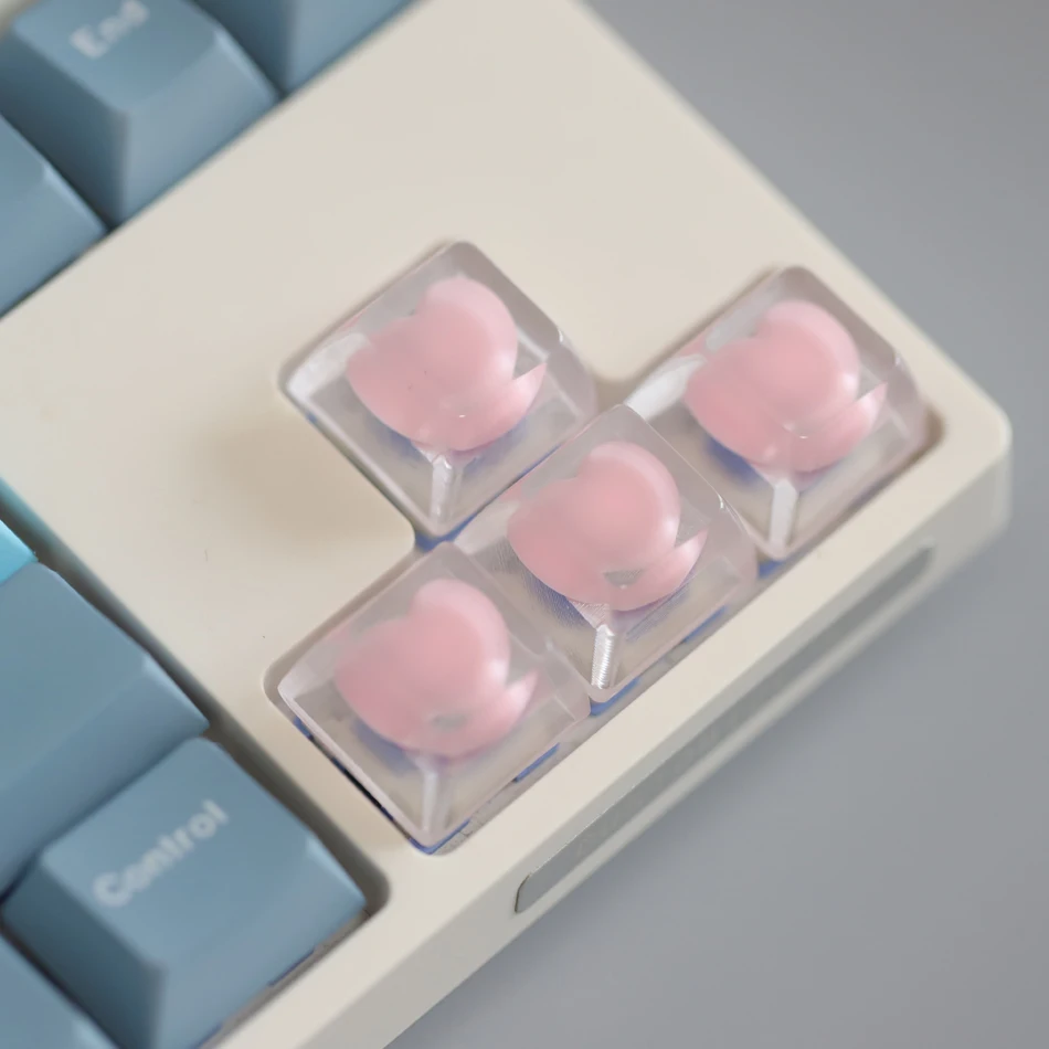 4 Stück süße Liebesherz-Harz-Tastenkappen für Cherry MX Switch mechanische Gaming-Tastatur, handgefertigt, 1,25 u Strg, hintergrundbeleuchtete Tastenkappen, Mädchen-Geschenk
