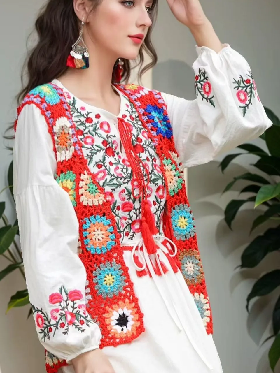 

Handcrafted Loose Women's Sleeveless Vest Heavy Weave Ethnic Style Korean Fashion Knitted Top for Summer Hollow out Design