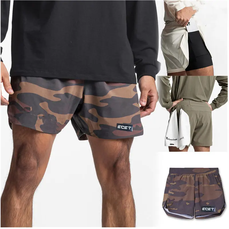 

Мужские тренировочные шорты 2 в 1, стильные двухслойные шорты для фитнеса, быстросохнущие пляжные спортивные штаны со встроенным карманом, Новинка лета 2022
