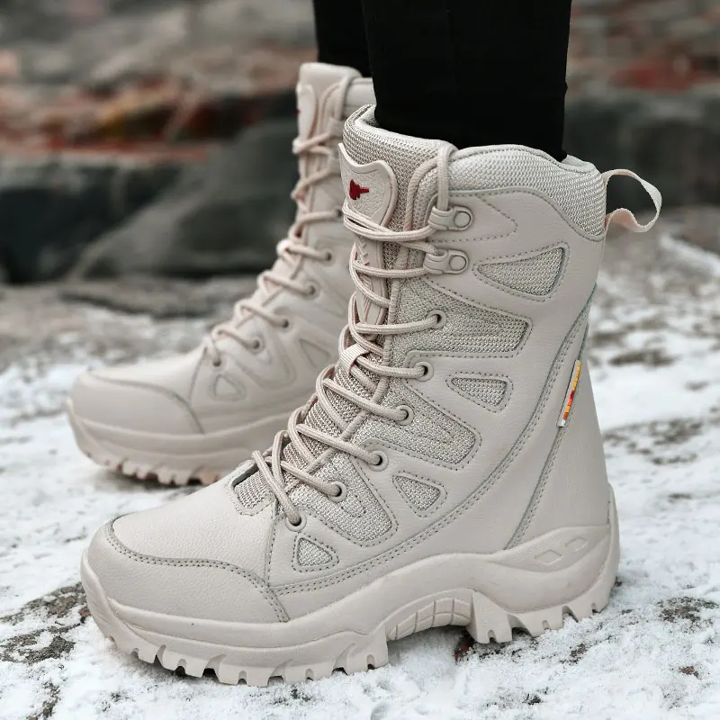 Women Waterproof Hiking Boots Leather Sneakers Super Warm Men Boots Outdoor Male Hiking Boots Work Shoes Big Size 46 Snow Boots