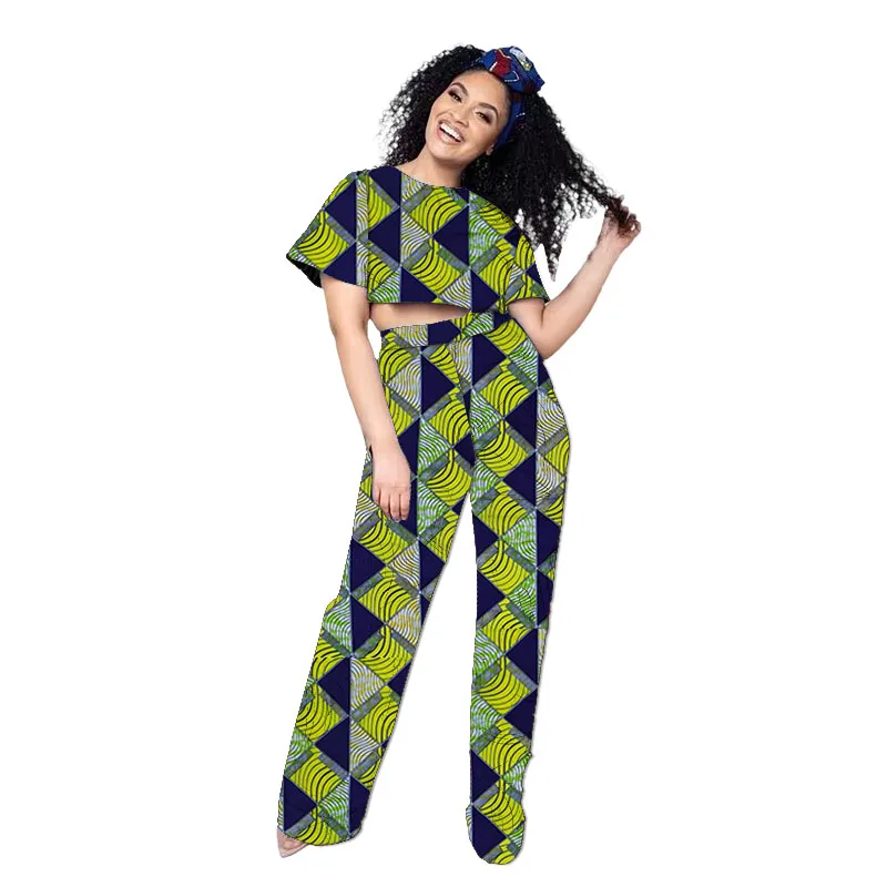Original Design African Couture Women's Ankara Outfits Short Tops & Trouses Print Female Groom Suits Made To Measure