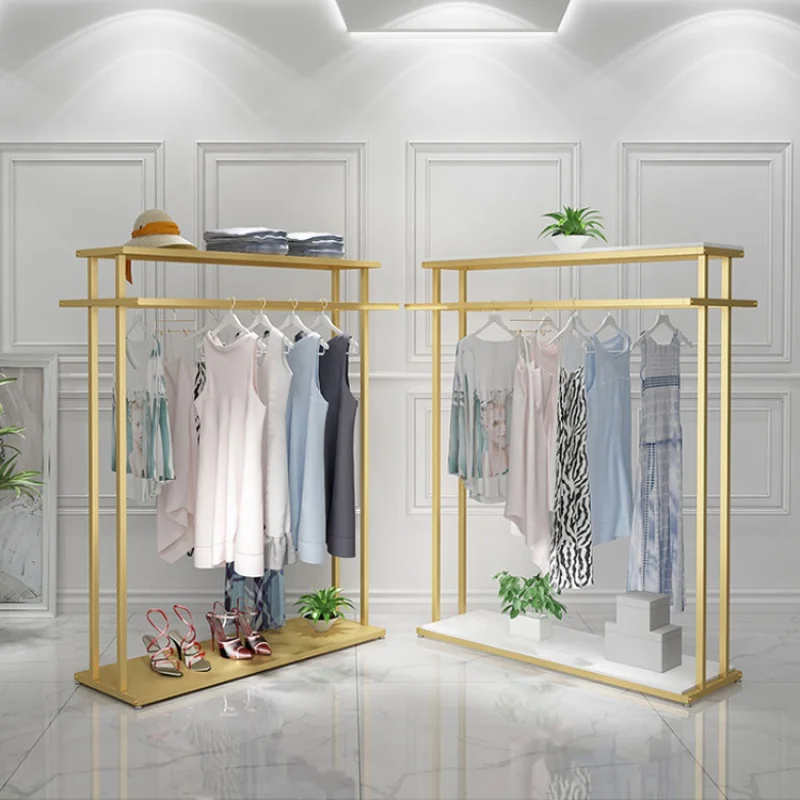 

CustomHigh Quality Gold Display Shelf Furniture Clothing Display Rack Stand Design for Garment Store