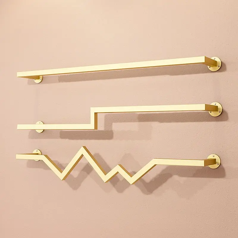 2 Pieces Gold Clothing Store Hanger Metal Shelves Coat Dress Suits T Shirt Display Racks Wall Mounted Hanging Tools Saving Space