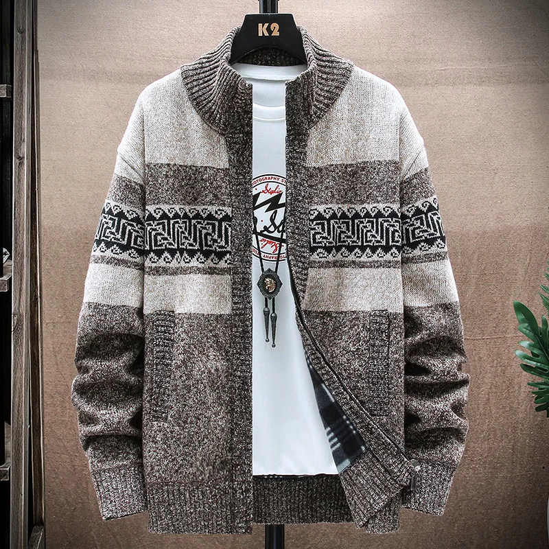 Trui Mannen Herfst Winter Warme Dikke Gebreide Vest Mode Casual Hot Selling Ademend Opstaande Kraag Breien Trui Mannen