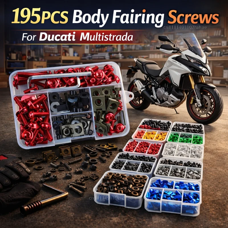 

195pcs Motorcycle Fairing Bolts Body Screws Nuts For Ducati Desert-X DesertX 2026 2025 2024 2023 2022 Kit Aluminum CNC Fasteners