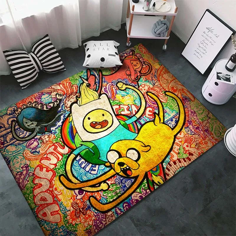 TV Show A-adventure Time Cartoon Printed Rug Carpet for Living Room Bedroom Home Decorative Sofa Area Rug, Non-slip Floor Mat