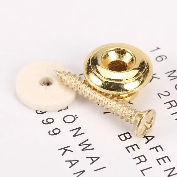 Guitar Strap Button Gold Mushroom Head with Installation Screw Felt for Electric Acoustic Bass Guitar Replacement