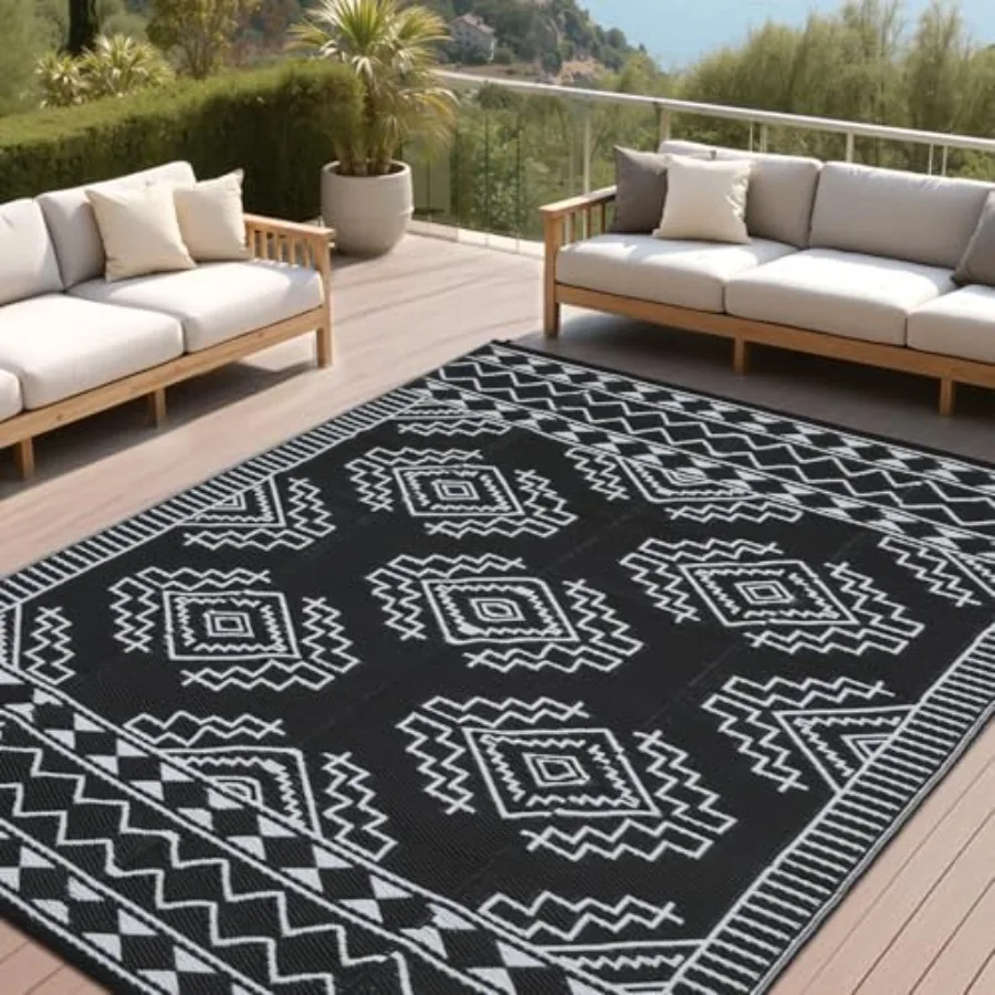 

Outdoor Plastic Straw Rug 8x10, UV-Resistant Lightweight Foldable Contemporary Camping Carpet for Patio Backyard RV Deck Beach,