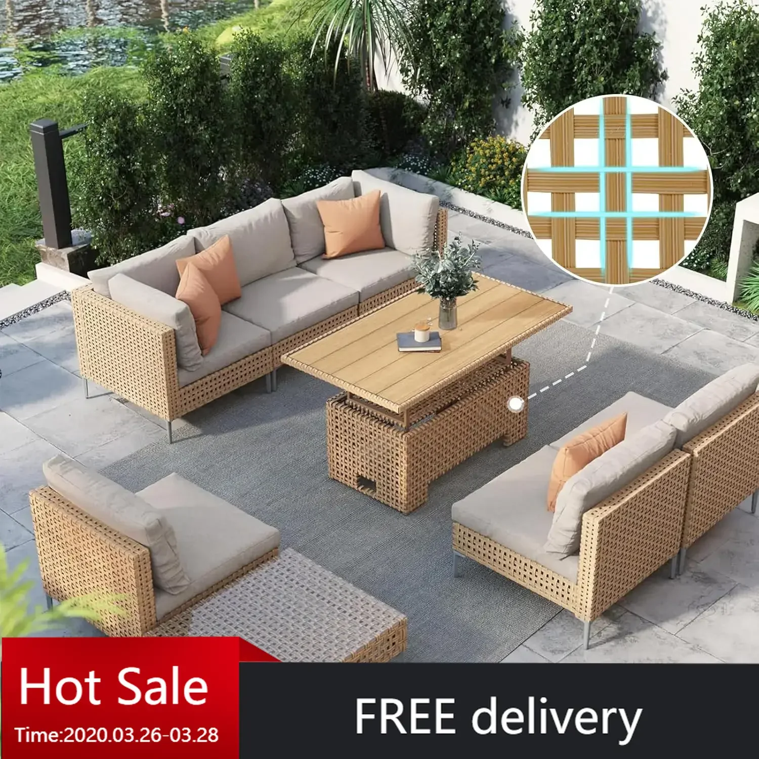 8-Pcs Wicker Patio Furniture Set w/ Lift Top Coffee Storage Table,Sectional Sofa w/ Water Resistant Thick Cushions, Beige