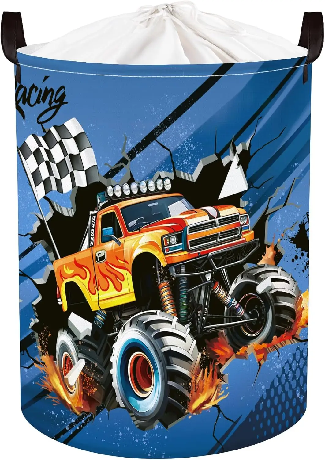 

Складная корзина для детского белья с ручкой, дизайн «Голубой гоночный автомобиль», объем 63 л, для детской комнаты