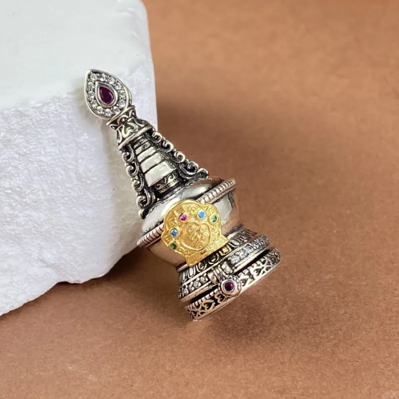 

Blessing Vajra Cobalt Bell Pendant For Men Jewelry Vintage Buddha Pagoda Necklace Male Female Sweater Chain Accessories