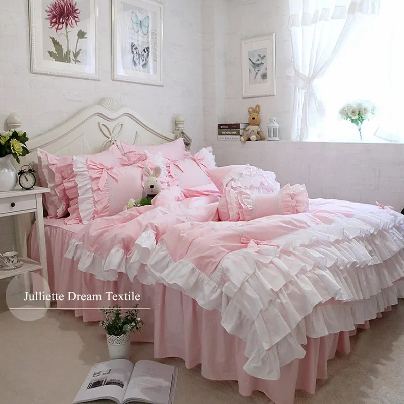 Luxury Bedding Set Ruffle Cake Layers Duvet Cover Romantic Bedding Bed Sheet Princess Bedroom Beddings Bowknot Pillowcases