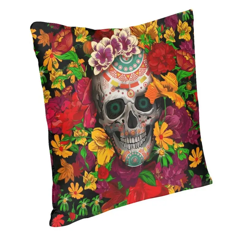 Day Of The Dead Sugar Skull With Mexican Floral Cushion Cover Two Side 3D Print Floor Pillow Case for Living Room Pillowcase
