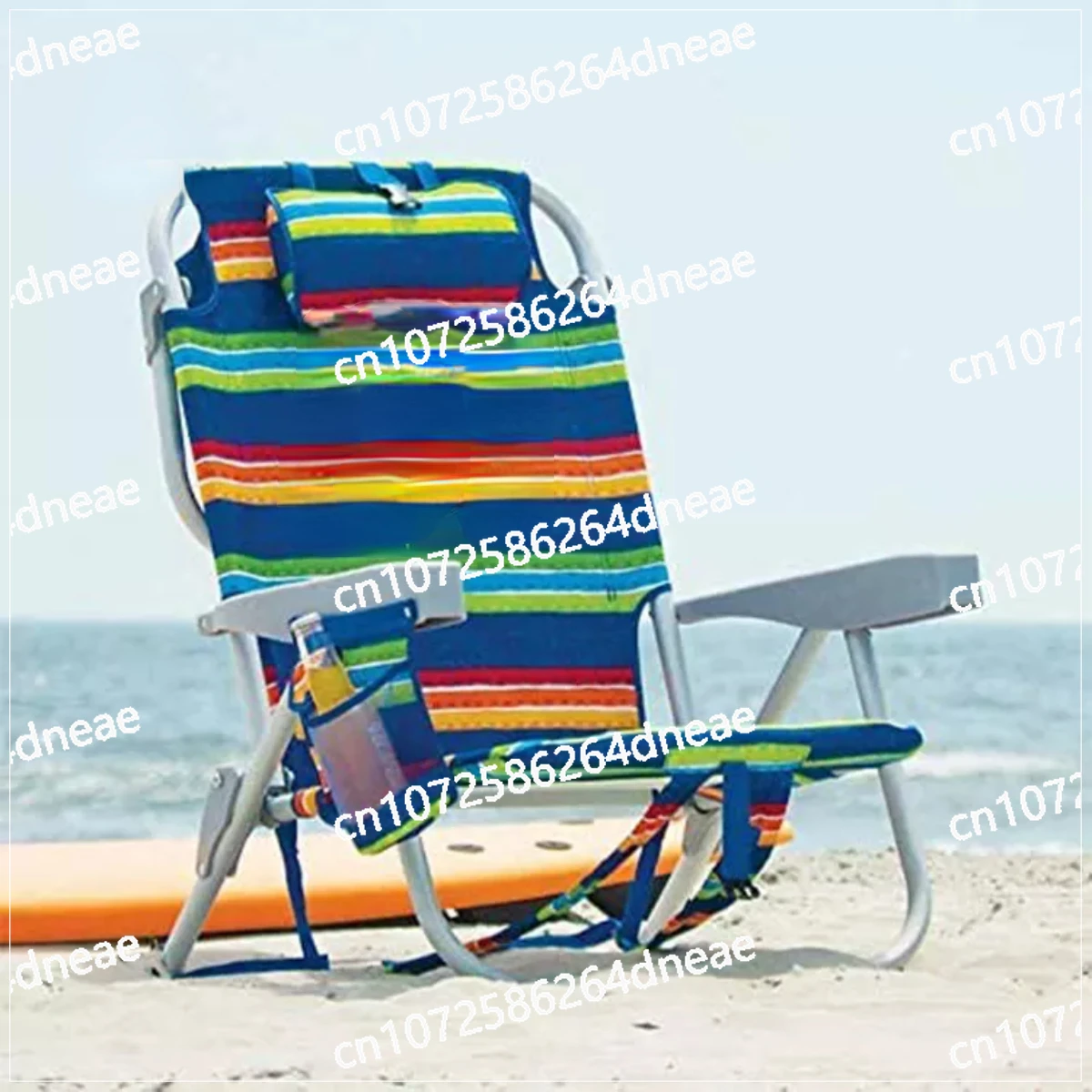 Striped Backpack Beach Chair, Portable Foldable Aluminum Beach Lounge Chair