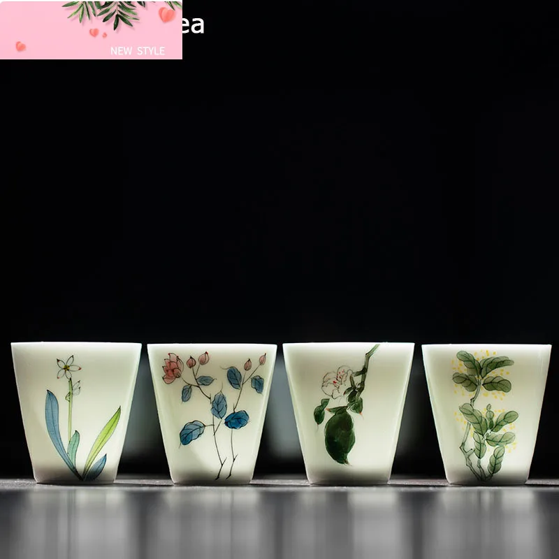 

Белая фарфоровая чашка для чая с ручной росписью чернил, бытовая керамическая чашка для мужчин и женщин, мастер-чашка, чайный сервиз кунг-фу, чашка для питья