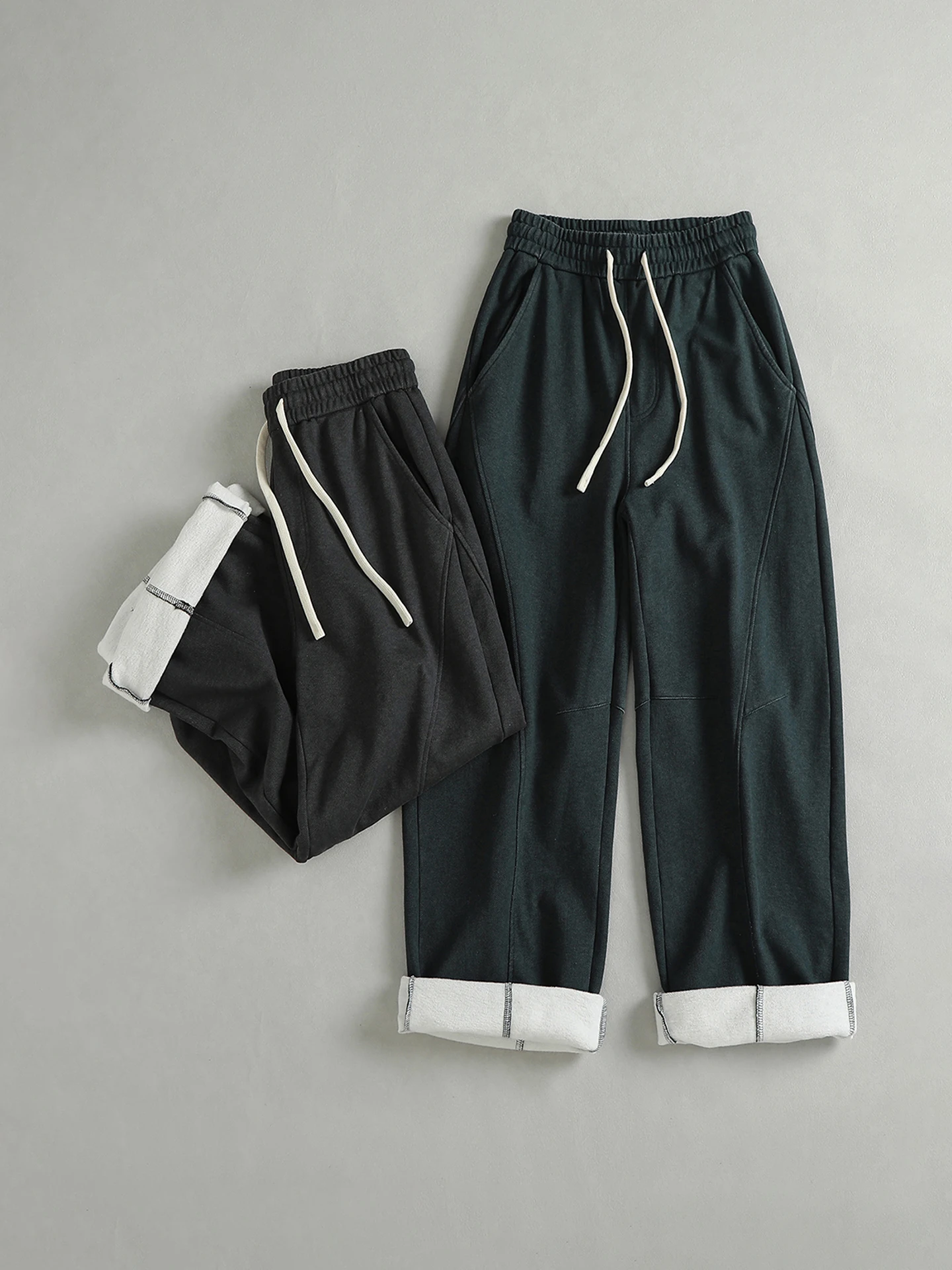 خريف جديد الأمريكية الرجعية الوزن الثقيل شبكة الحياكة سميكة Sweatpants الرجال غسلها الرباط القديم فضفاض مستقيم سراويل تقليدية