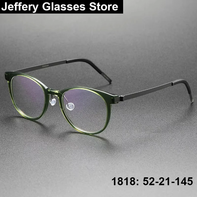 

Fashion 1818 Oval Eyeglasses Men Women Ultralight Acetate Titanium Glasses Frame Korea Fashion Black Spectacles Denmark Style