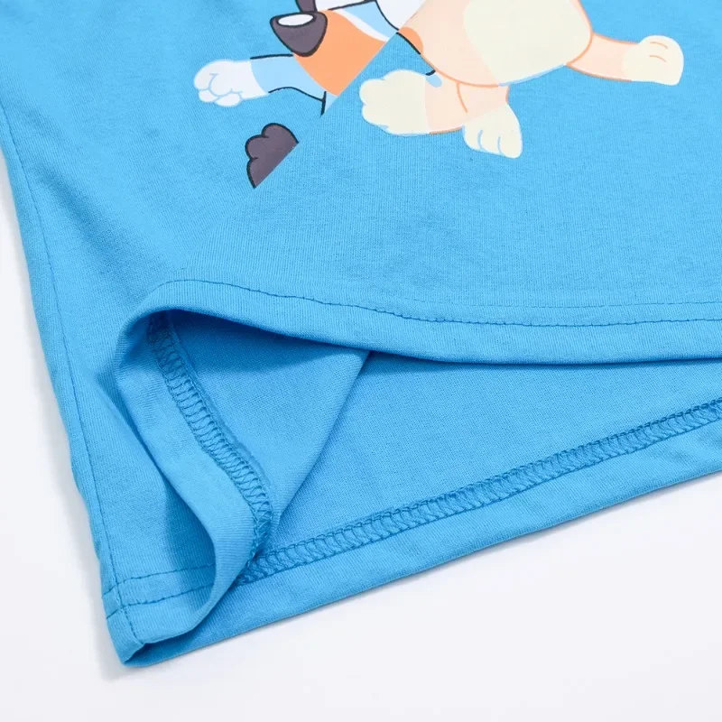 เสื้อยืดพิมพ์ลายบลูอี้สำหรับเด็กผู้ชาย เสื้อยืดแฟชั่นเรียบง่าย กางเกงขาสั้น ชุดใหม่ เสื้อแทรคสูท เสื้อแขนสั้น กางเกงขาสั้นสำหรับเด็ก