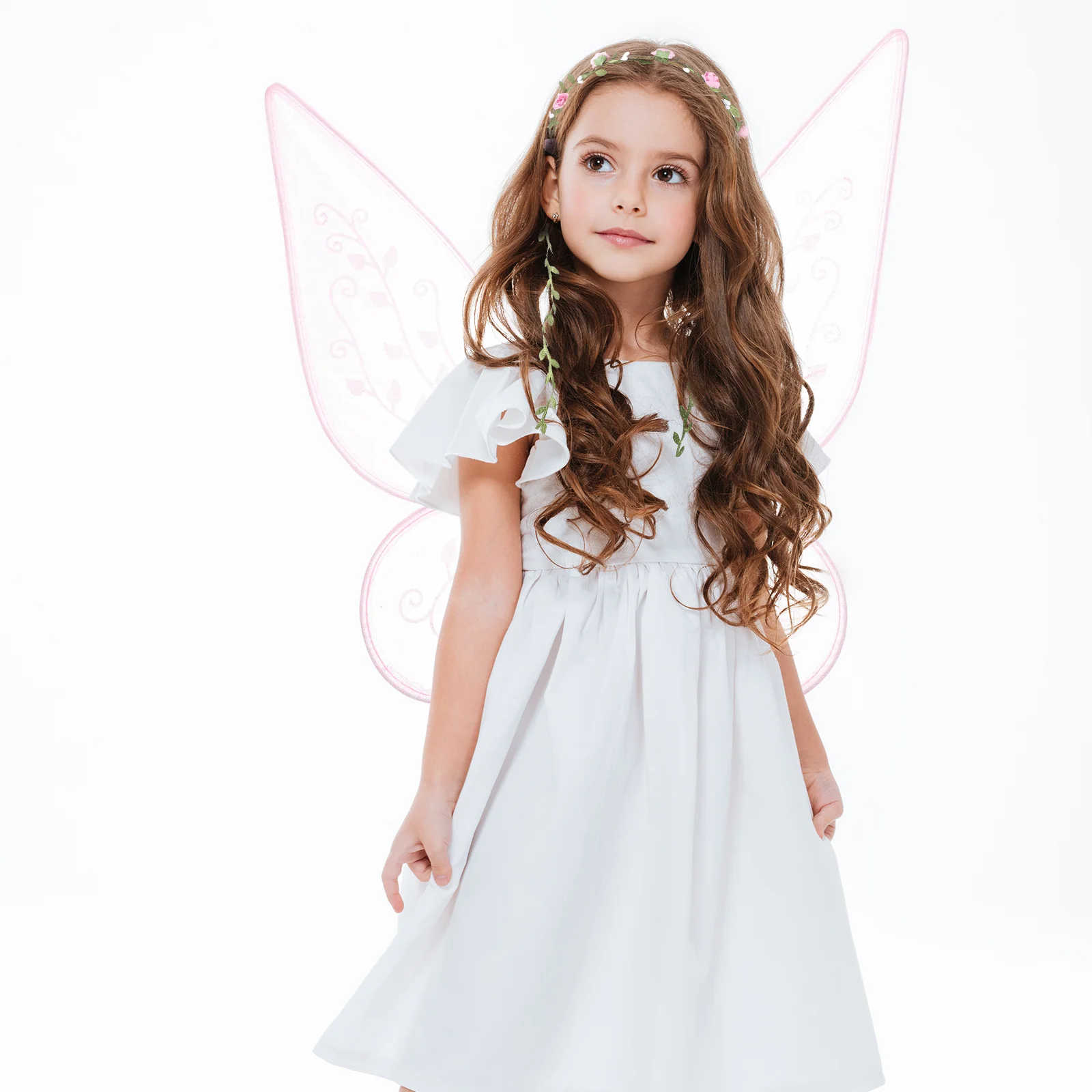 

1Set Fairy Wing Prop Butterflies Wing Flower Headband Soft Gauze Material for Girls Cosplay Festival Party Dress Up