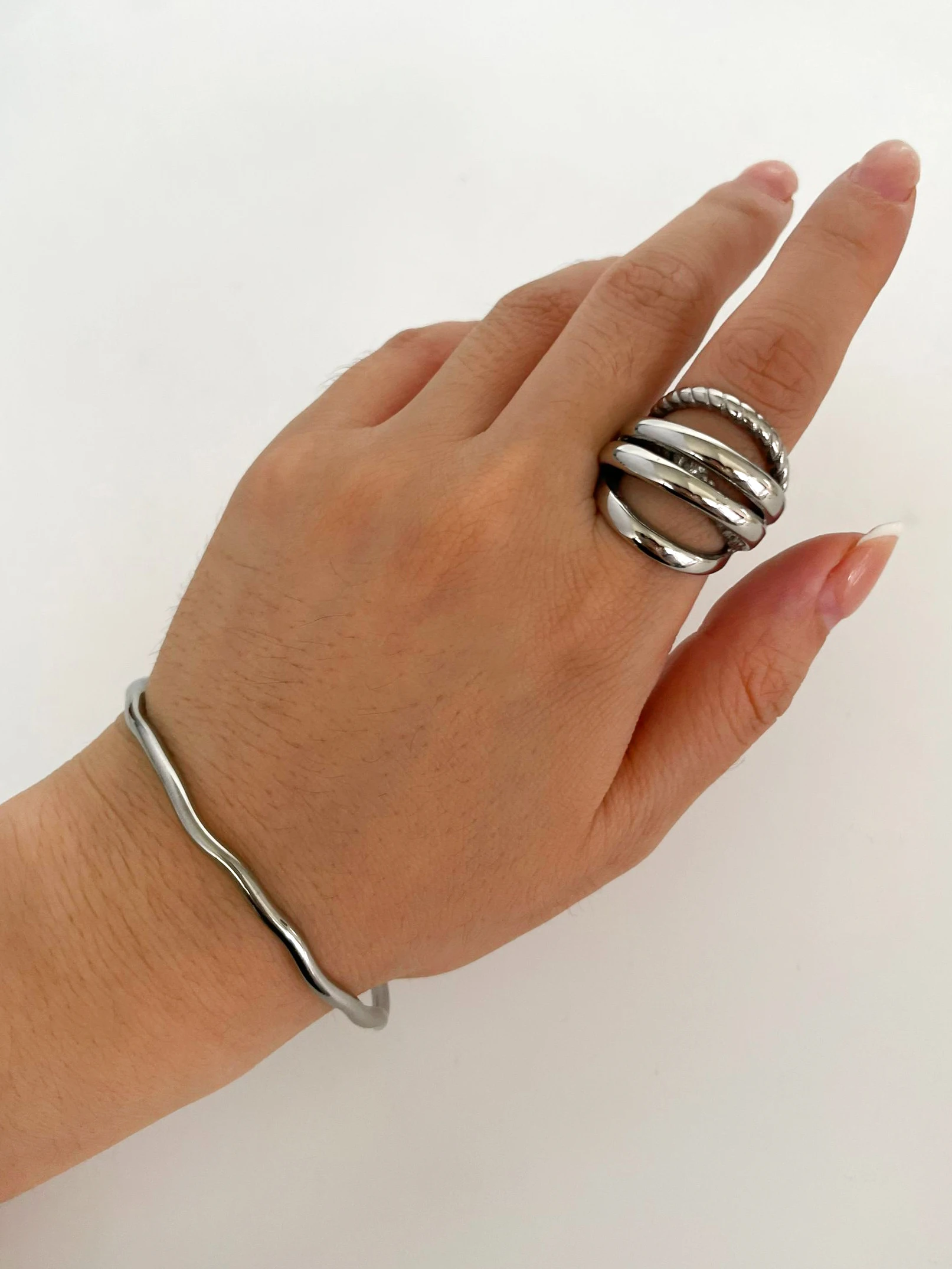 Peri\'sbox Free Tarnish Stainless Steel Splicing Colors Multi-layer Full Finger Rings for Women Man Punk Fashion Jewelry 2024 New