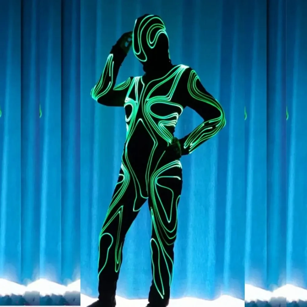 LED Light Bodysuit Women Stage Dance Light Jumpsuit Show Costume Clubwear Fluorescent Clothing