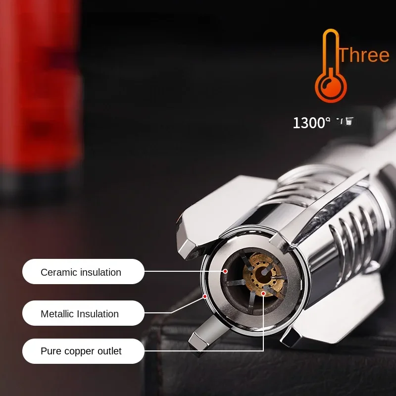 New Metal High-temperature Gun Straight Cigar Butane Inflatable Lighter Outdoor Windproof BBQ Camping Kitchen Ignition Tools