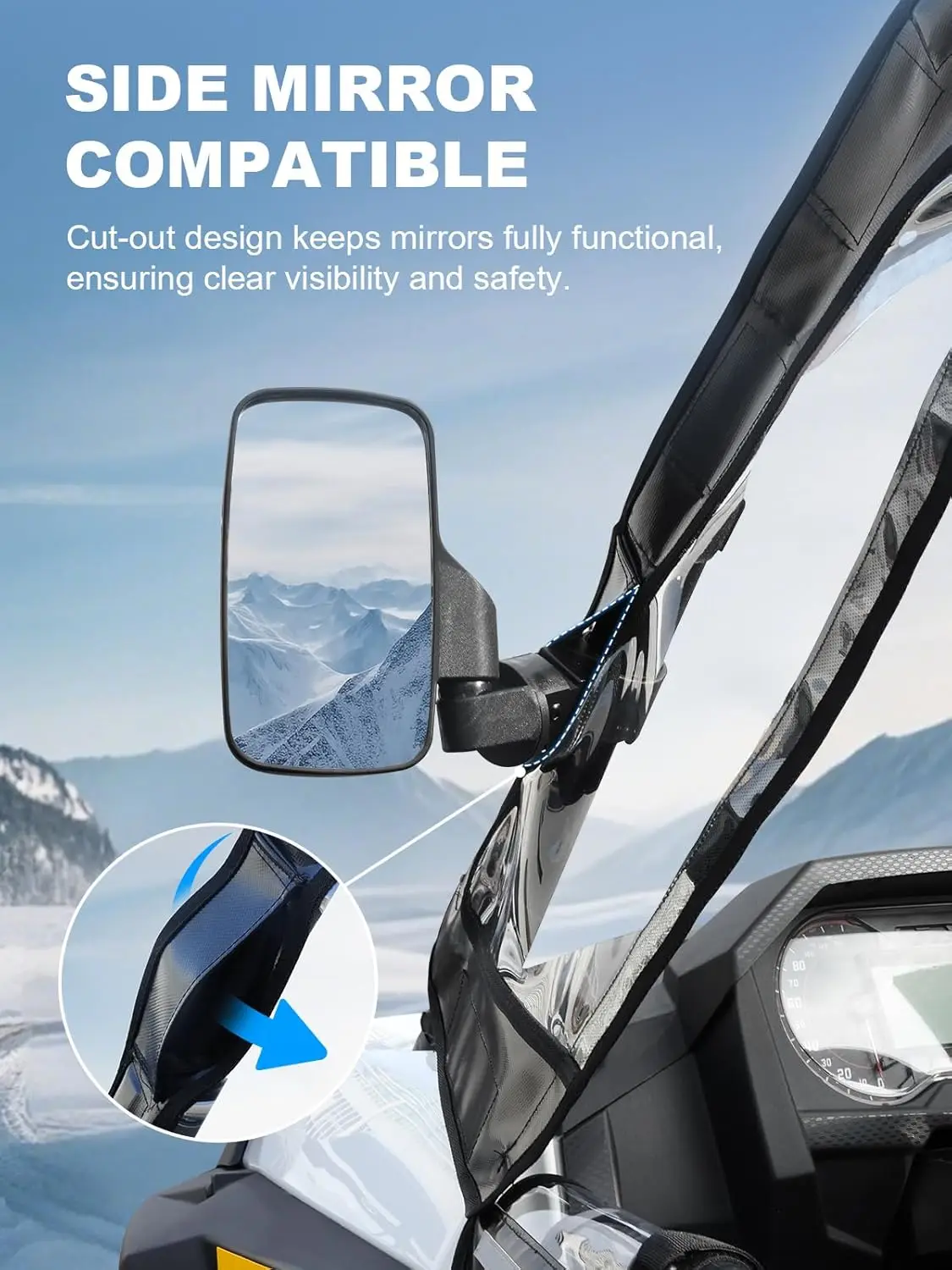 Pintu Atas Lembut untuk Polaris RZR XP 1000 (Model 2 Tempat Duduk) – Penutup Kabin Lembut Ritsleting yang Ditingkatkan dan Kompatibilitas Cermin Samping