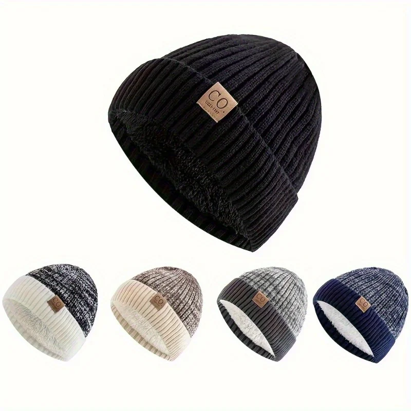 Winter Knitted Cycling Hat Men And Women Thick Fleece-Lined Hat Winter Beanie Fashion Warm Beanie Cap Casual Winter Knitted Hats