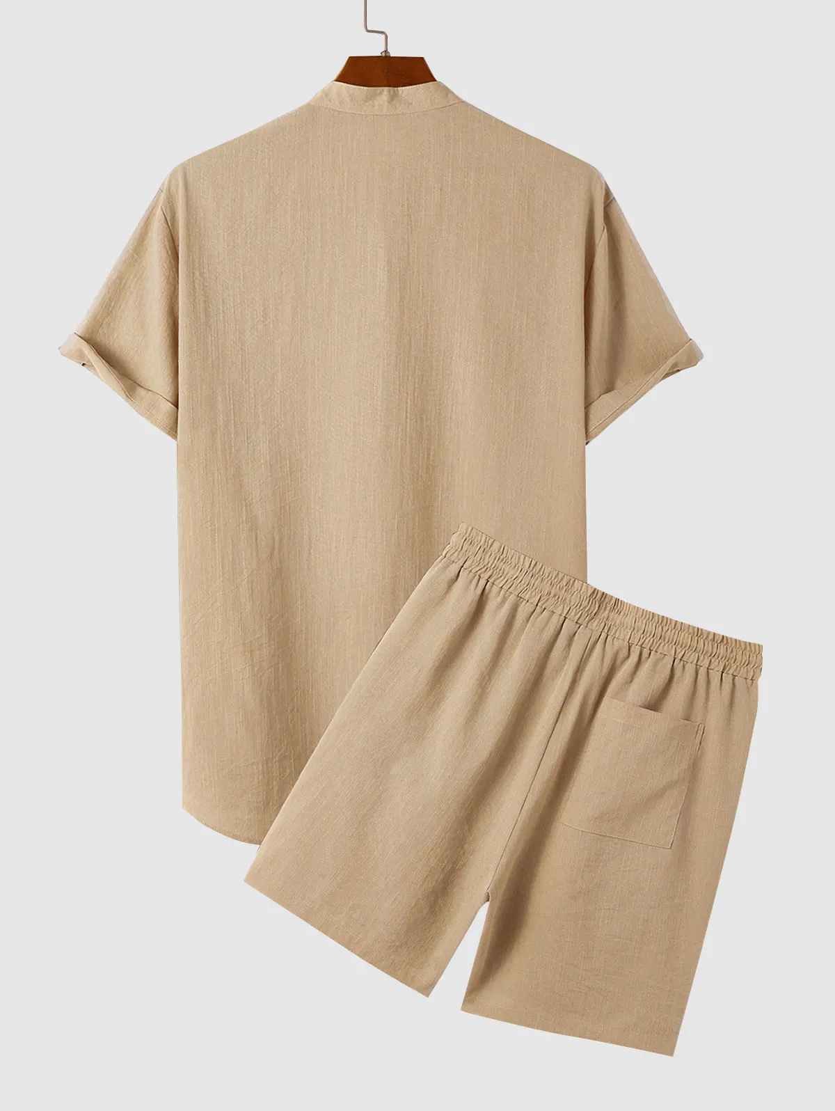 Zaful Half Button Roll Up Ärmel Popover Shirt mit Kordel zug Shorts zweiteilig Set