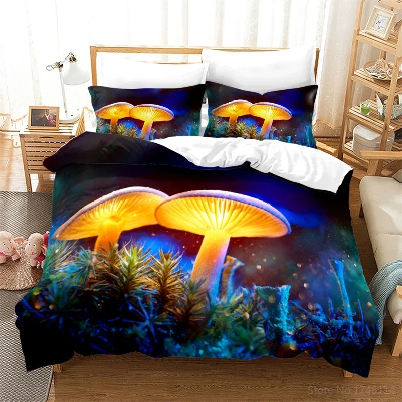 3D Glowing Psychedelic Mushroom Duvet Cover Set Twin Full Queen King Size Bedding Set Soft Quilt Cover and Pillowcase Bedclothes