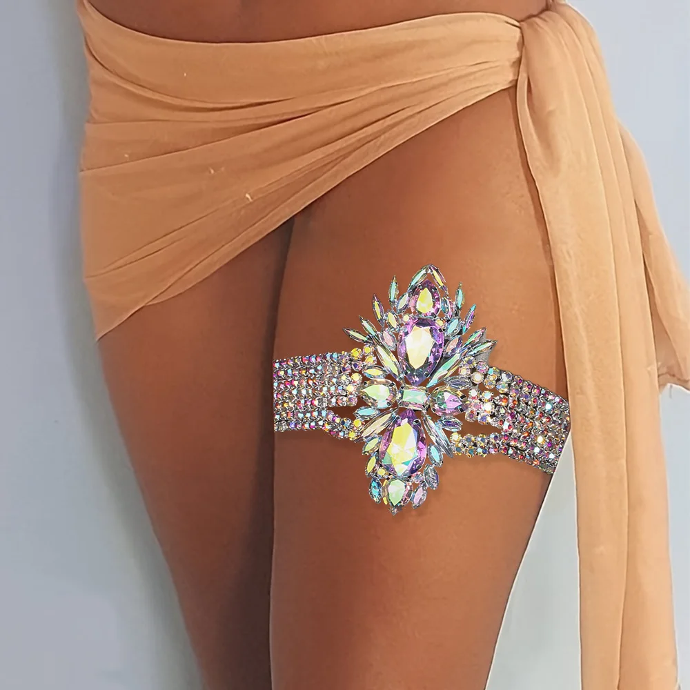 

Bohemian style colorful sexy leg chain exaggerated rhinestone elastic rope leg chain nightclub accessories women Leg chain