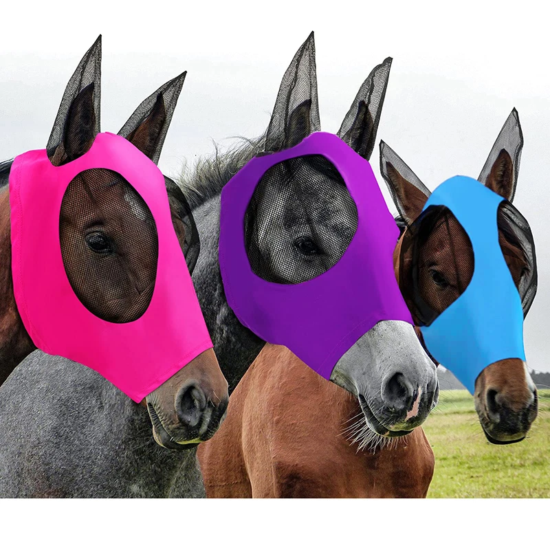 Paardenmaskers Anti-Vliegwormen Anti Mug Ademende Rekbare Gebreide Mesh Paardensport Uitrusting