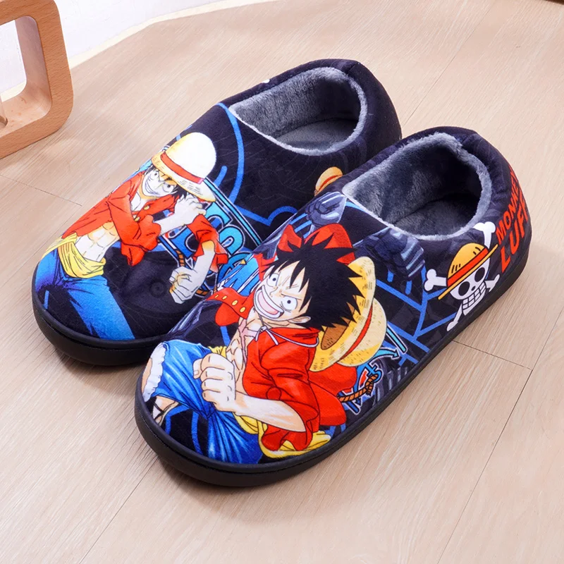 Anime One Piece Logo Chooper Luffy Indoor Slippers Flat Home Cartoon Slippers Unisex Couple Heel Cover Warm Non-slip Shoe Winter